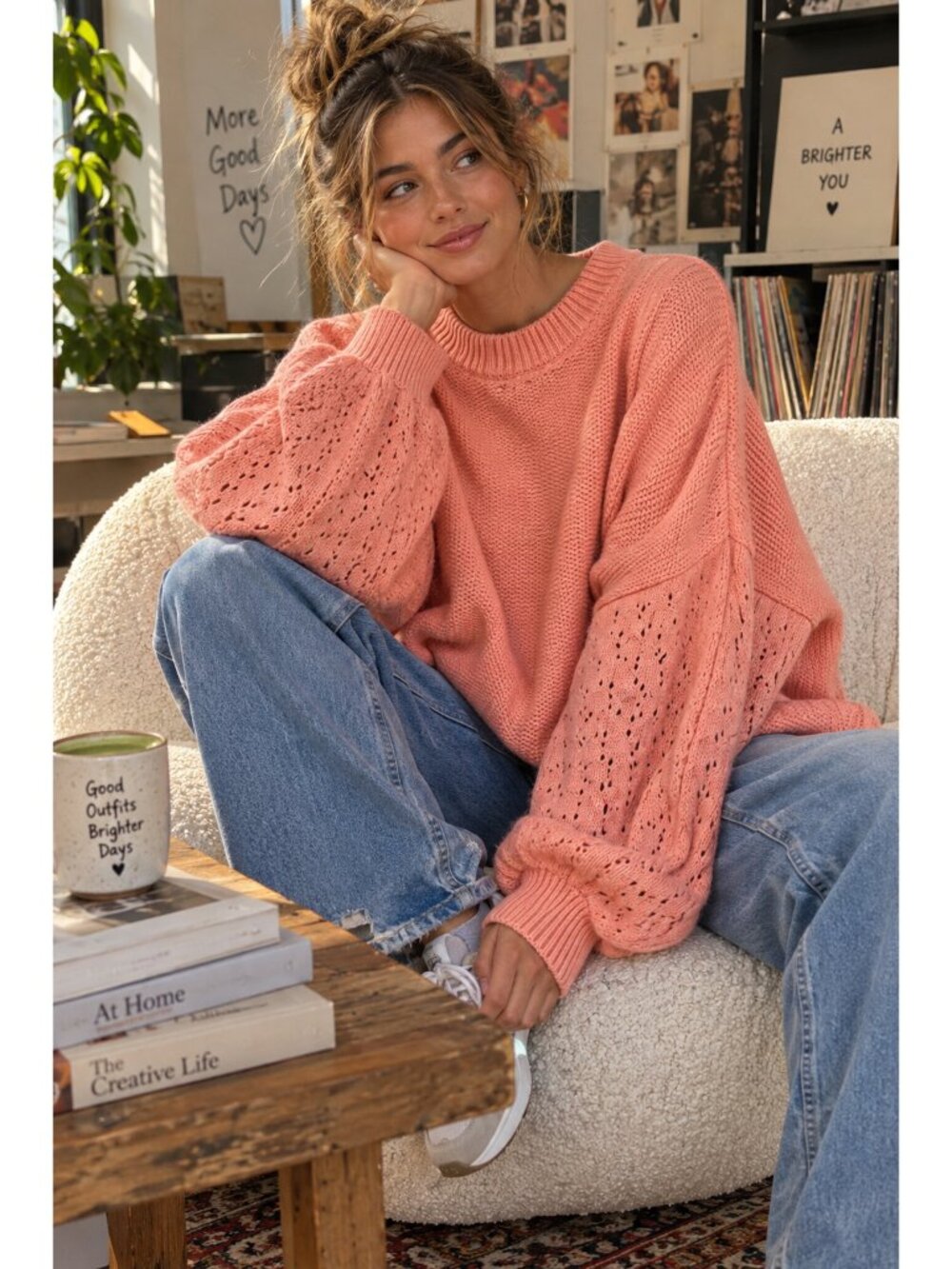 Mr. Mittens Balloon Sleeves Jumper Womens Size XS/S Ivory Oversized Knit Sweater